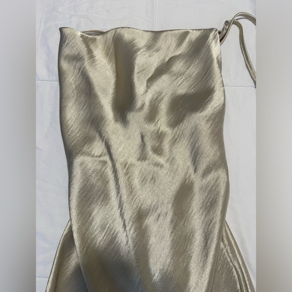 ASOS cami midi slip dress, high shine satin w/ lace up back, champagne, size 6 - Picture 2 of 11